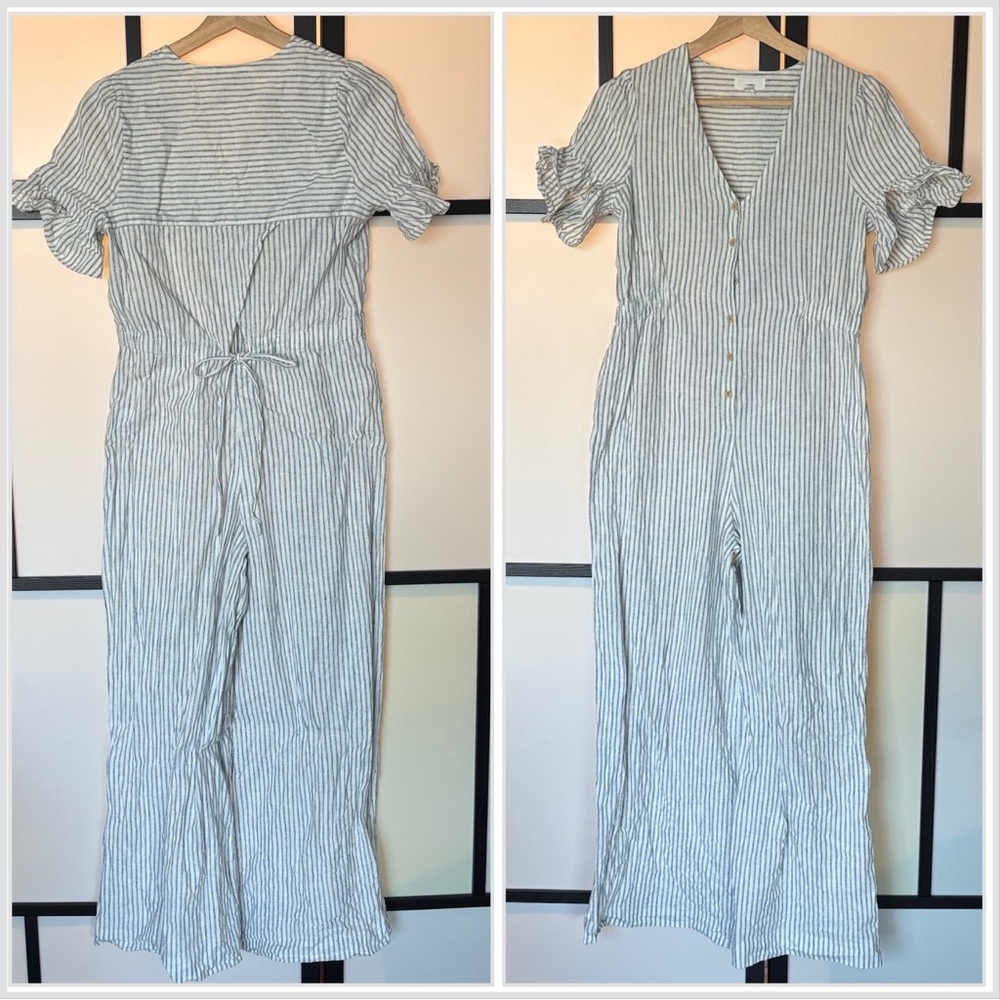 A Loves A Linen Blend Striped Jumpsuit Romper Wide Leg Boho Coastal Preppy Small
